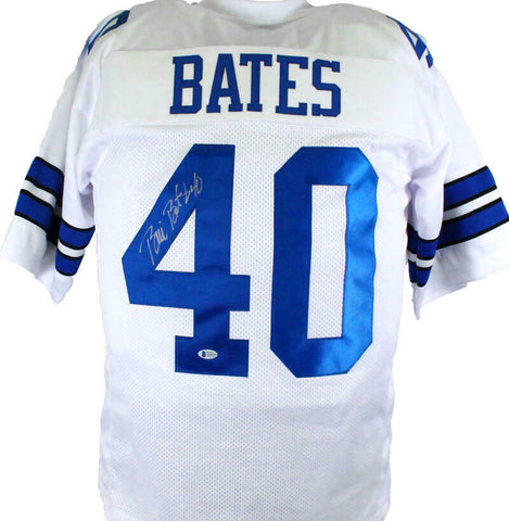 Bill Bates Autographed White Pro Style Jersey -Beckett Auth *Silver