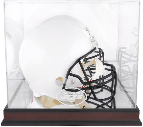 New York Jets Mahogany Helmet Logo Display Case with Mirror Back - Fanatics