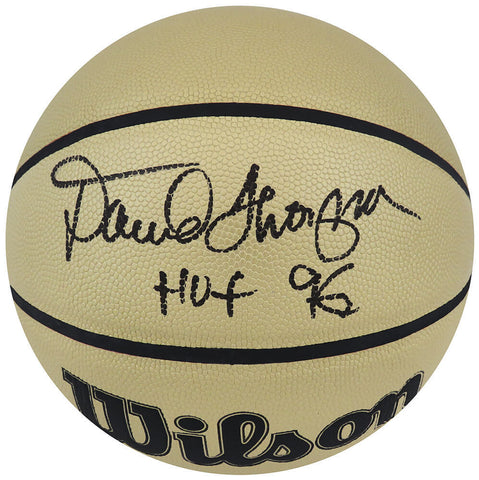 David Thompson Signed Wilson Gold NBA Basketball w/HOF96 - (SCHWARTZ COA)