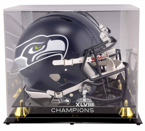 Seahawks Super Bowl XLVIII Champs Golden Classic Helmet Logo Display Case