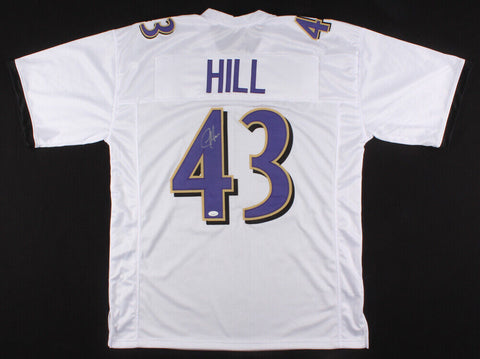 Justice Hill Signed Baltimore Ravens White Jersey (JSA COA) 2019 Draft Pick R.B