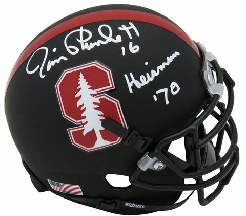 Jim Plunkett Signed Stanford Tree Logo Black Schutt Mini Helmet w/HT'70 - SS COA