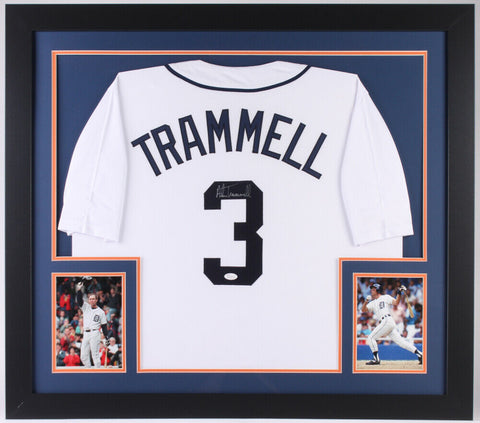Alan Trammell Signed Detroit Tigers 31x35 Custom Framed White Jersey (JSA COA)