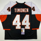 Autographed/Signed KIMMO TIMONEN Philadelphia Black Hockey Jersey JSA COA Auto