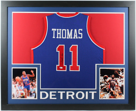 Isiah Thomas Signed Detroit Pistons 35" x 43" Framed Jersey (Beckett Hologram)