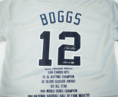 Wade Boggs Signed New York Yankee Career Highlight Stat Jersey (Leaf COA) HOF 05