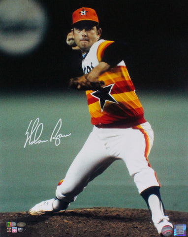 Nolan Ryan Autographed Astros 16X20 HM Pitching Vertical Rainbow Jersey-AIV Holo
