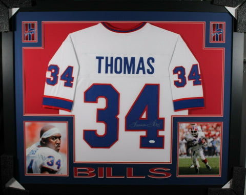 THURMAN THOMAS (Bills white SKYLINE) Signed Autographed Framed Jersey JSA