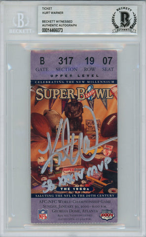 Kurt Warner Autographed Super Bowl XXXIV Ticket Stub SB MVP Beckett Slab 36346