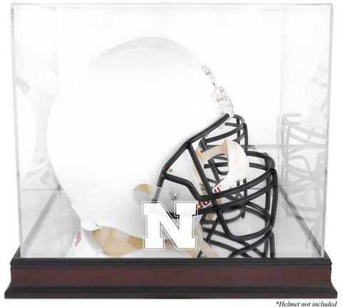 Nebraska Cornhuskers Mahogany Base Team Logo Helmet Display Case w/Mirrored Back