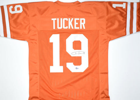 Justin Tucker Autographed Orange College Style Jersey- Beckett W Hologram *Black