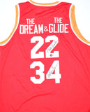 Hakeem Olajuwon Clyde Drexler Autographed Red Pro Style Jersey- Beckett W Holo