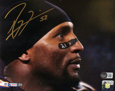 Ray Lewis Autographed Baltimore Ravens 8x10 HM Close Up Photo-Beckett W Hologram