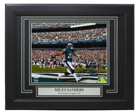 Miles Sanders Signed Framed Philadelphia Eagles 8x10 Touchdown Photo JSA ITP