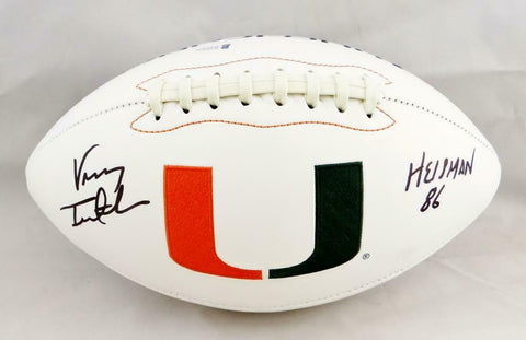 Vinny Testaverde Autographed Miami Hurricanes Logo Football w/ Insc-Beckett Auth