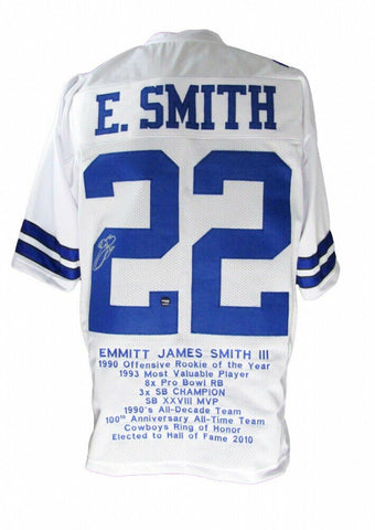 Emmitt Smith Signed Dallas Cowboys Career Highlight Stat Jersey (Prova) HOF 2010