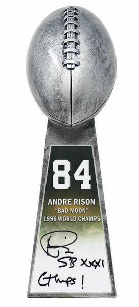 Andre Rison Signed Football 15" Rep Silver Trophy #84 Sticker w/Champs (SS COA)
