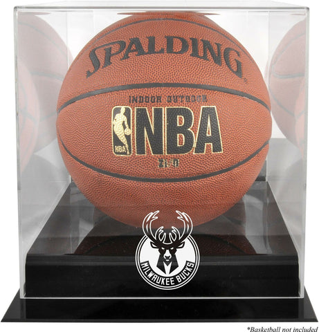 Milwaukee Bucks Black Base Team Logo Basketball Display Case with Mirrored Back