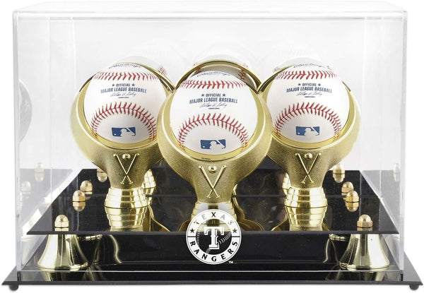 Rangers Golden Classic Three Baseball Logo Display Case-Fanatics