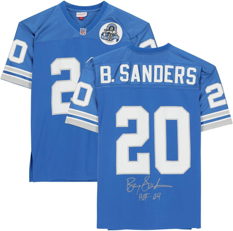 Barry Sanders Det Lions Signed Mitchell & Ness Light Blue Jersey w/"H of 04"