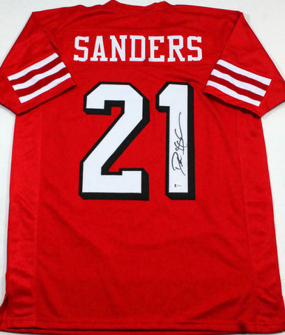 Deion Sanders Autographed Red Pro Style Jersey - Beckett W Auth *1 *Black