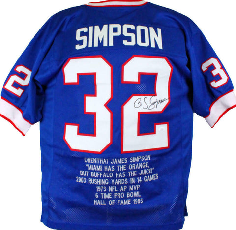 OJ Simpson Autographed Blue Pro Style STAT Jersey- JSA W *Black