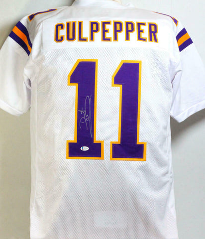 Daunte Culpepper Autographed White Pro Style Jersey- Beckett Witness Auth *L1