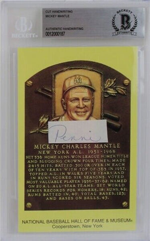 Mickey Mantle Authentic Handwritten Word Hall of Fame Plaque Card Beckett Cased