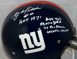 Y.A. Tittle Autographed New York Giants Full Size TK Helmet W/ Stats- JSA Auth