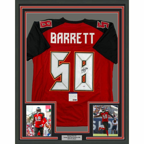 FRAMED Autographed/Signed SHAQUIL BARRETT 33x42 Tampa Bay Red Jersey PSA/DNA COA