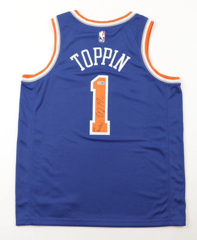Obi Toppin Signed New York Knicks Jersey (USA SM COA) N Y 2020 1st Round Pick #8