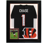 Ja'Marr Chase Signed Cincinnati LED Framed Custom Black Jersey