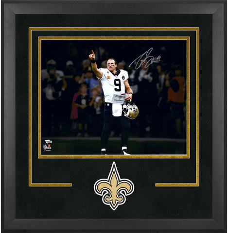 Drew Brees New Orleans Saints Dlx Frmd Signed 16" x 20" Pass Yards Record Photo