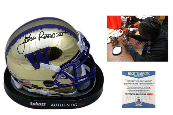 John Ross Autographed SIGNED Washington Huskies Chrome Mini Helmet - Beckett