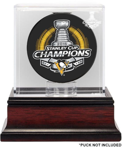 Penguins 2016 Stanley Cup Champs Mahogany Hockey Puck Display Case