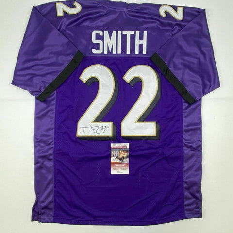 Autographed/Signed JIMMY SMITH Baltimore Purple Football Jersey JSA COA Auto