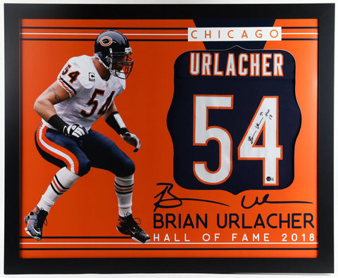 Brian Urlacher Signed Chicago Bears 35x43 Framed Jersey "2018 HOF" (Beckett)