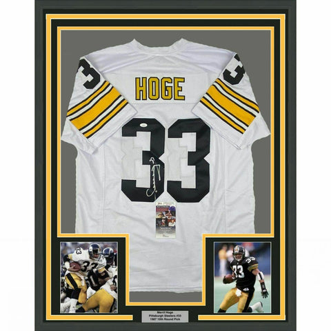 FRAMED Autographed/Signed MERRIL HOGE 33x42 Pittsburgh White Jersey JSA COA Auto
