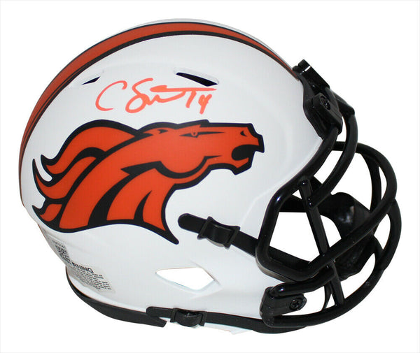 Courtland Sutton Autographed Denver Broncos Lunar Mini Helmet BAS 34096