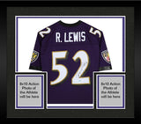 Framed Ray Lewis Ravens Signed Mitchell & Ness Purple Jersey with "HOF 18" Insc