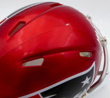 Mac Jones Autographed Patriots Flash Red Mini Helmet (Damaged) Beckett WS86329