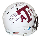 Johnny Manziel Signed Texas A&M Aggies White Replica Helmet 4 Insc BAS 26766