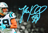 Luke Kuechly Autographed Panthers B&W Spotlight 8x10 FP Photo- Beckett W *Teal