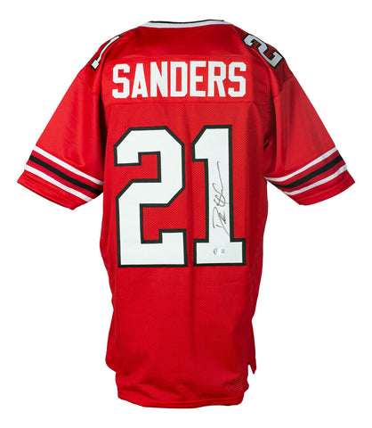 Deion Sanders Signed Custom Red Pro Style Football Jersey BAS ITP