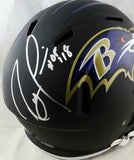 Ray Lewis Autographed Ravens F/S Flat Black Helmet W/ HOF- Beckett Auth *Silver