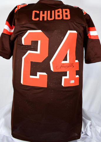 Nick Chubb Autographed Brown Pro Style Jersey- Beckett W Hologram *Black