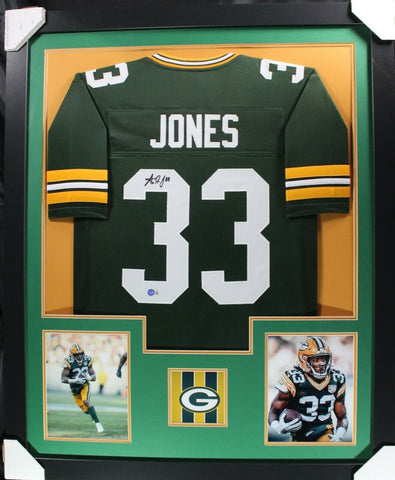 AARON JONES (Packers green TOWER) Signed Autographed Framed Jersey Beckett