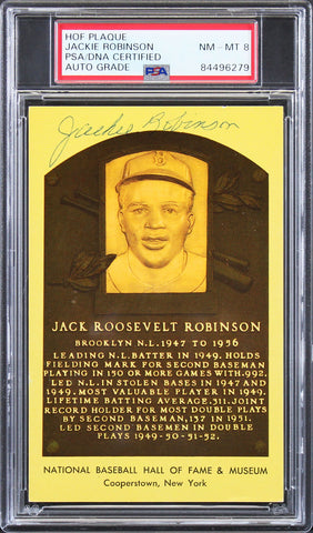Dodgers Jackie Robinson Authentic Signed 3.5x5.5 HOF Plaque Postcard PSA Slabbed