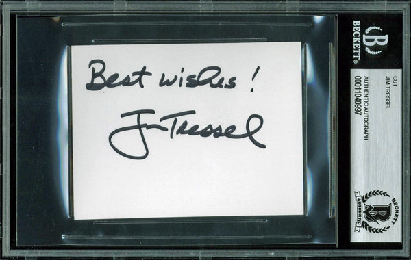 Ohio State Jim Tressel "Best Wishes" Signed 3x4 Cut Signature BAS Slabbed 2