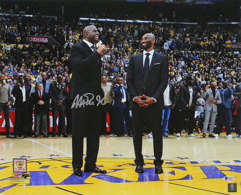 Lakers Magic Johnson Signed 16x20 Kobe Number Retirement Photo BAS Witnessed